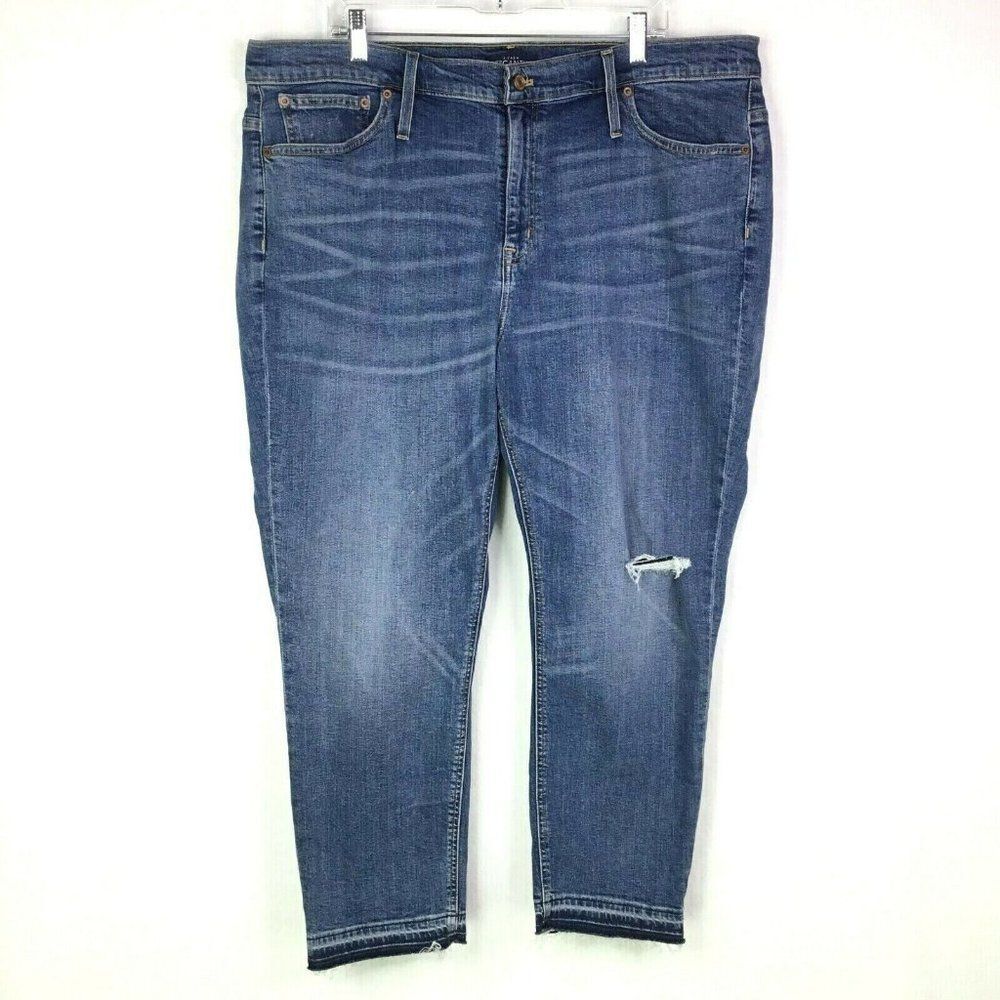 J.Crew Mercantile Slim Boyfriend Jeans Plus Size 35 High Rise Distressed Raw Hem